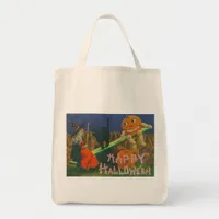 Vintage Witch & Jack o' Lanterns Play Time Tote Bag