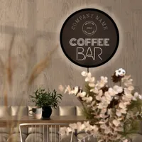 Company Name Logo White Brown Coffee Bar  LED Sign