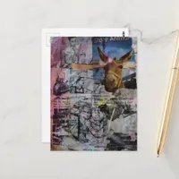 Stubborn Working Men a unique Mixed Media Collage Postcard