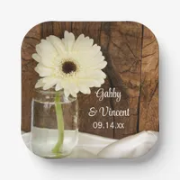 Mason Jar and White Daisy Country Barn Wedding Paper Plates