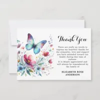 Funeral Butterfly Modern Floral Memorial Sympathy  Thank You Card