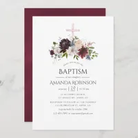 Burgundy and Blush Floral Baptism or Christening Invitation