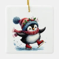 First Christmas Whimsical Cute Penguin Customized Ceramic Ornament