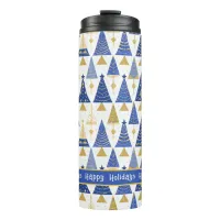 Blue Gold Christmas Merry Pattern#25 ID1009 Thermal Tumbler