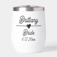 Cute Personalized Bride Black and White Thermal Wine Tumbler