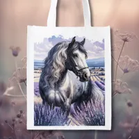 Pretty Gray Horse Standing in Lavender Grocery Bag