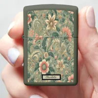 Vintage Floral Design in Green Pink Yellow Zippo Lighter