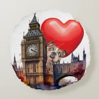 Cut funny London watercolour scene  Round Pillow