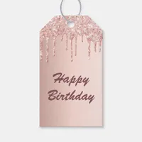Birthday rose gold pink glitter drips girl gift tags