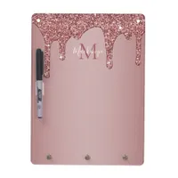 Rose Gold Sparkle Dripping Glitter Monogram Dry Erase Board