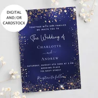 Navy blue gold glitter wedding invitation