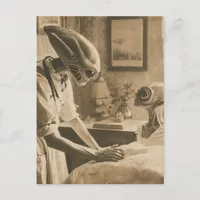 Vintage Sepia Aliens Postcard