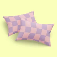 Girly Pastel Pink Purple Wavy Check Pattern Pillow Case