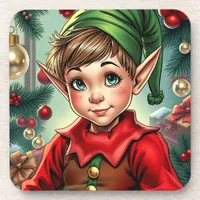 Whimsical Cartoon Elf | Christmas Beverage Coaster