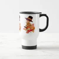 Vintage Pilgrim Boy Praying on Pumpkin Travel Mug