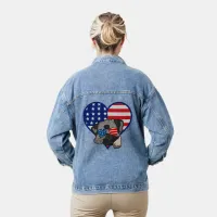 Pug Dog Wearing Sunglasses USA Flag Heart Womens Denim Jacket