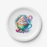 Pretty Watercolor Christmas Cup of Hot Cocoa Paper Plates