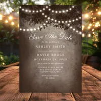 Brown Rustic Tree String Lights Save The Date Card