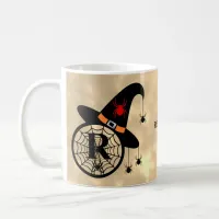 Monogram R Halloween Sky Witch Spiders Name Coffee Mug