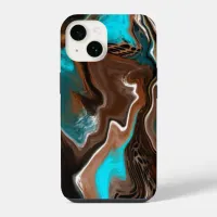 Brown and Blue Marble Fluid Art iPhone 14 Case