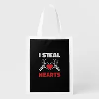 Steal Hearts Valentines Day Funny Skeleton Hand Grocery Bag