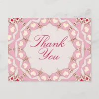 Pink Cream Red Hearts Thank You Postcard