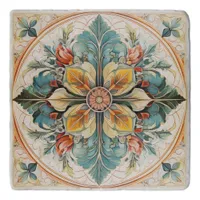 Beautiful Floral Tile Pat#15 Teal Yellow ID1078 Trivet