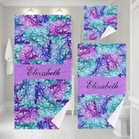 Magnificent hydrangea blossoms, personalized bath towel set