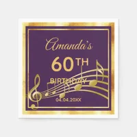 60th birthday party on elegant purple gold music napkins