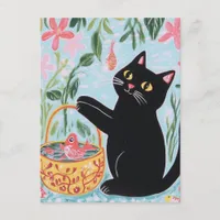 Black Cat with Goldfish  Postcard