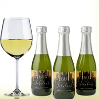 60 fabulous birthday black glitter sparkle gold sparkling wine label