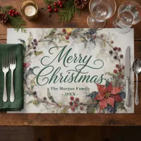 Vintage Red Poinsettia Wreath Christmas Placemat