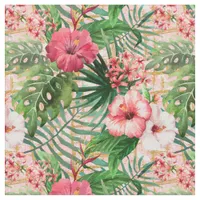 Pink Tropical Flowers Fabric