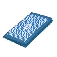 Monogram Blue & White Wavy Stripes Psychedelic Trifold Wallet