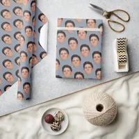 Face or Pet Photo Dusty Blue Gift Wrapping Paper