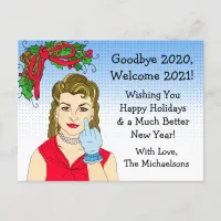 Christmas Humor Funny Retro Lady Flipping the Bird Postcard