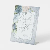 Floral Sparkles Wedding Dusty Blue ID889 Pedestal Sign