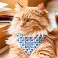 Blue Hearts Cute Custom Name Pet Bandana Collar