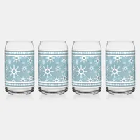 Southwest Winter Snowflakes Pattern Blue and White Can Glass