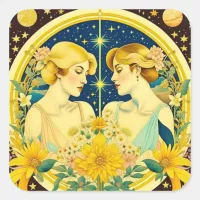 Horoscope Sign Gemini Twins Ethereal Art Square Sticker