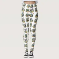 Retro Vintage Cameras with Pretty Flowers Leggings