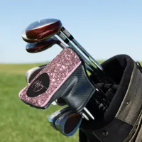 Stylish monogram name rose gold glitter black golf head cover