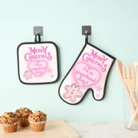 Christmas in Pink I'm on Gingerbread Duty white | Oven Mitt & Pot Holder Set