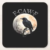 F Caw F Funny Bird Moon Minimal Clean Style Square Paper Coaster