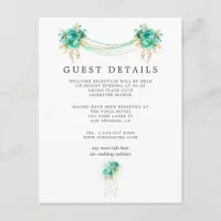 Mint and Gold Floral Lights Wedding Guest Details Enclosure Card