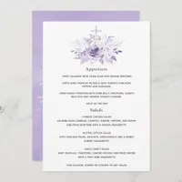 Lilac and Silver Floral Baptism or Christening Menu