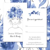 Cute pretty girl with blue watercolor roses-Floral Appointment Card