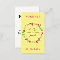 Elegant Pink Floral Wreath LT Yellow Wed Registry Enclosure Card