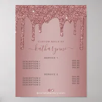 Chic Rose Gold Sparkle Dripping Glitter Price List Poster