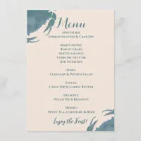 Crab Feast| Watercolor Blue Crab, Engagament Party Menu